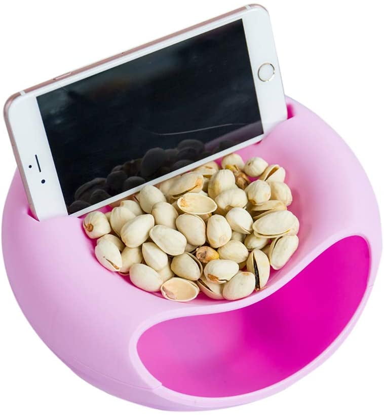 White SZCQ Snack Bowl Double Dishs Pedestal Pistachio Bowl With Cellphone Holder Slot Serving for Nuts,Peanuts,Cherries Edamame Fruits Candy Snacks