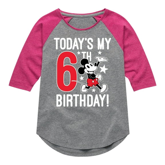 Mickey & Friends - Todays My 6th Birthday - Toddler And Youth Girls Raglan Graphic T-Shirt