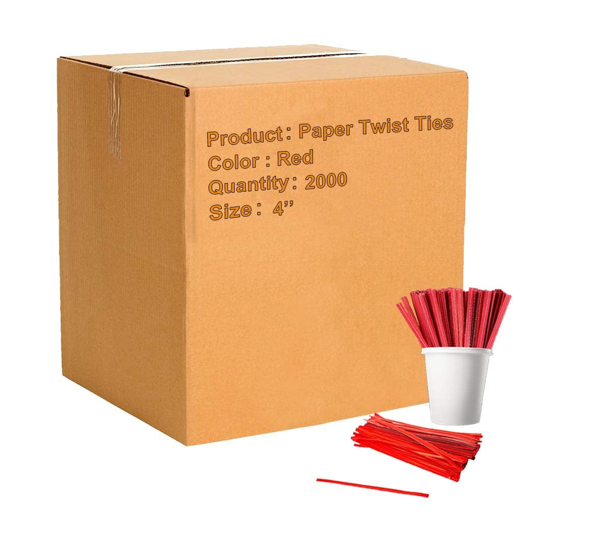 Pack Of 2000 Paper Twist Ties 4" Standard Red-Colored Twist Ties 4 For ...