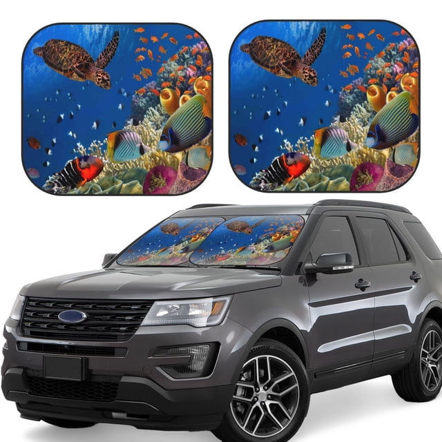 Fotbe Colorful Coral Reef Juego de 2 Piezas de Parasoles para Parabrisas | Bloqueador Solar para Auto | Accesorios Plegables para Protección Solar Interior-Small