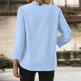 thumbnail image 4 of Cotton Linen Shirts For Women - Summer Spring Fashion 2026 3/4 Sleeve V Neck Tunic Tops Business Casual Office Blouses Blue M, 4 of 9