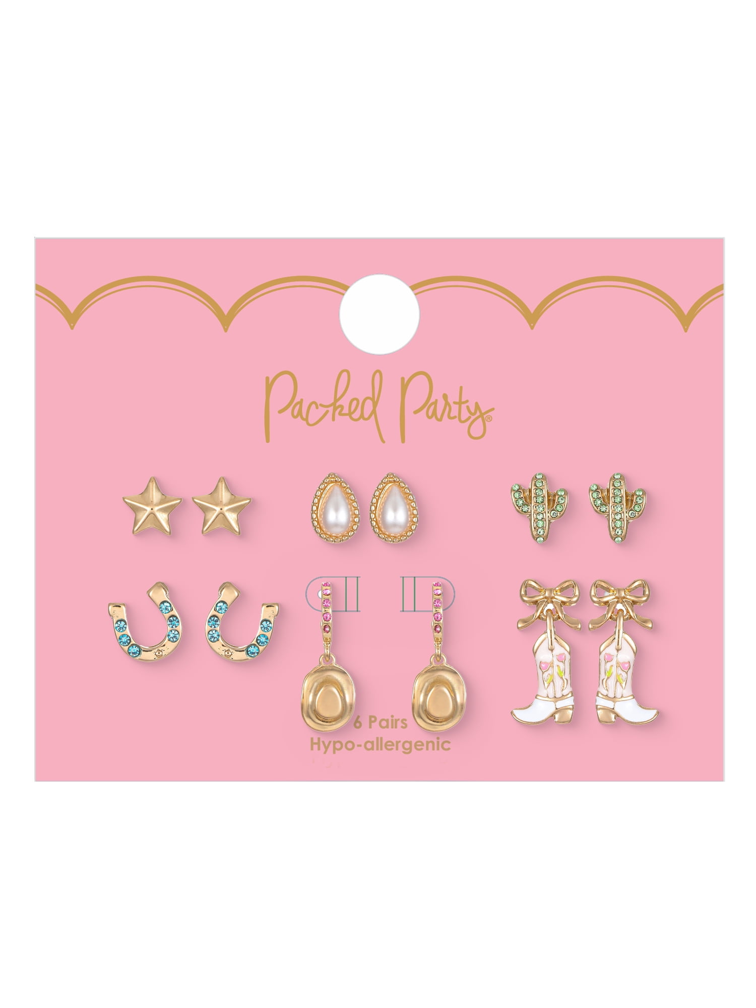 Packed Party Cowgirl Earring Set, 6 Pairs