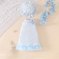 thumbnail image 3 of Vestido sin mangas de cuello redondo hasta la rodilla para niñas de verano, color sólido, cuello alto, estampado floral, lazo de malla, vestido decorativo + sombrero, conjunto de dos piezas, vestido d, 3 of 6