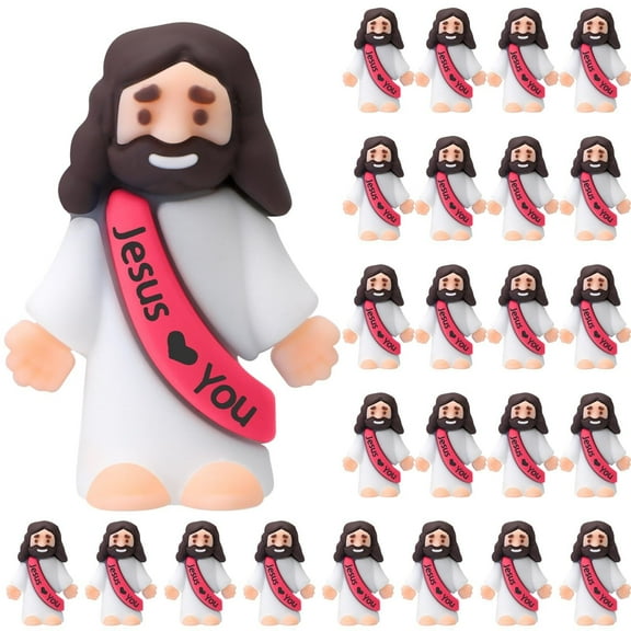 25 Pcs Little Jesus Figures Original Design Jesus Love You Mini Rubber Toys to Hide and Seek Religious Party Favors Sunday School Baptism Gifts