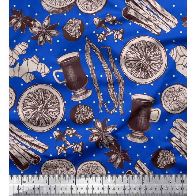 Soimoi polyester Crepe Fabric Dot,Spices & Cups Print Fabric by the Yard 52 Inch Wide