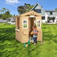 thumbnail image 3 of Outdoor Playhouse, Wooden Playhouses for Kids Ages 4-8 with Working Door, Windows, Flowers Pot Holder, 39" x 38" x 55.5", 3 of 7