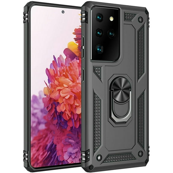 Designed for Samsung Galaxy S21 Ultra (6.8") Case Hybrid Durable 360 Degree Rotatable Ring Stand Holder Kickstand Fit Magnetic Car Mount Phone Case Cover [Gray]