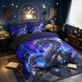 thumbnail image 2 of meiyoeat Magic Dragon Wildlife Full Size Bedding Sets for Boys, Futuristic City Full Size Bed in a Bag, Purple Blue, Black Reversible, 7-Piece, 2 of 6