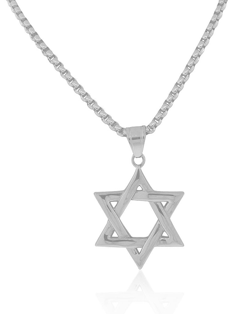 EDFORCE Stainless Steel Silver-Tone Large Statement Jewish Star of David Mens Pendant Necklace