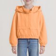 thumbnail image 2 of Vdoaml Girls Cropped Hooded Jacket Kids Full Zip Wind Coat Children Elastic Hem Long Sleeve Outerwear 13-14 Years Orange, 2 of 4