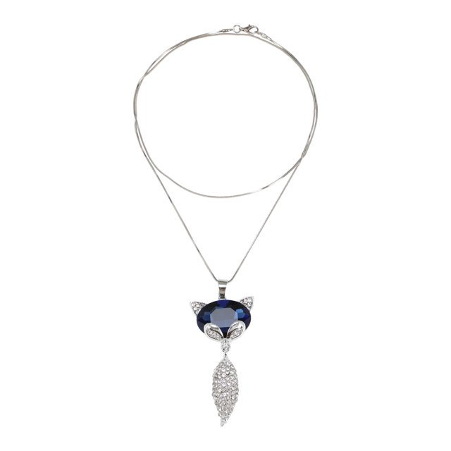 Ofertas Únicas 1 Pc Collar de Suéter Largo Ajustable Collar de Colgante Largo Totalmente Engastado en Diamantes 31.89" Tono Azul Plateado