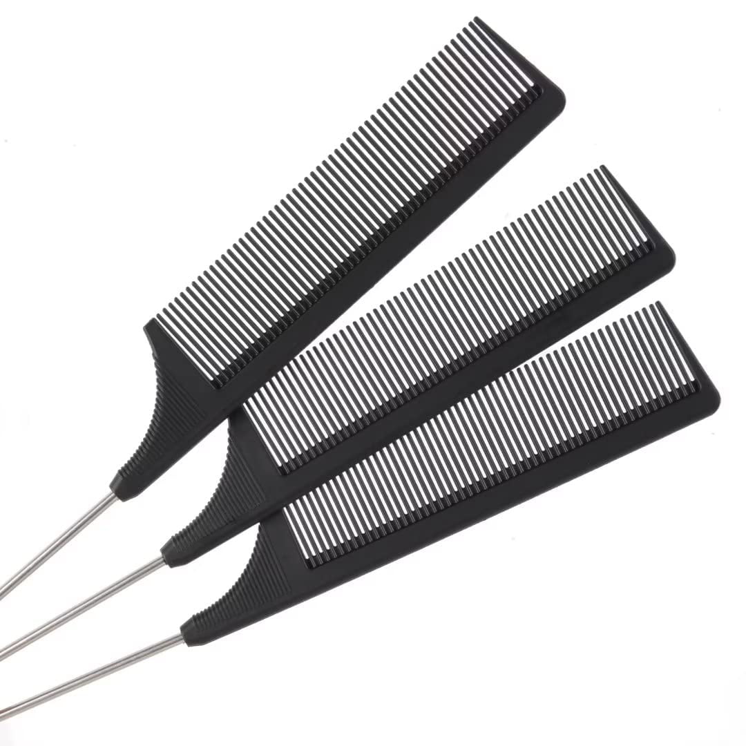 3Pcs Rat Tail Combs Parting Comb, Metal Tail Comb,Steel Pin Rat Tail Women  Hair Combs, Combs for Hair Salon Stylist, Fine Tooth Comb，Stylist Braiding