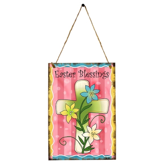 MXTPOV Happy Easter Wooden Signs, Easter Eggs Cute Bunny Chicks Signs Hanging for Wall Decor, Welcome Sign for Front Door, Easter Decorations, Home Decor