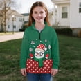 thumbnail image 5 of COEQINE Youth Girls Sweatshirt Pullover, Quarter Zip Long Sleeve Loose Fit Sweatshirt Tops, Soft Polyester Fall Outfits with Collar for Ages 7-8, Snowman Polka Dot Green Red, 5 of 7