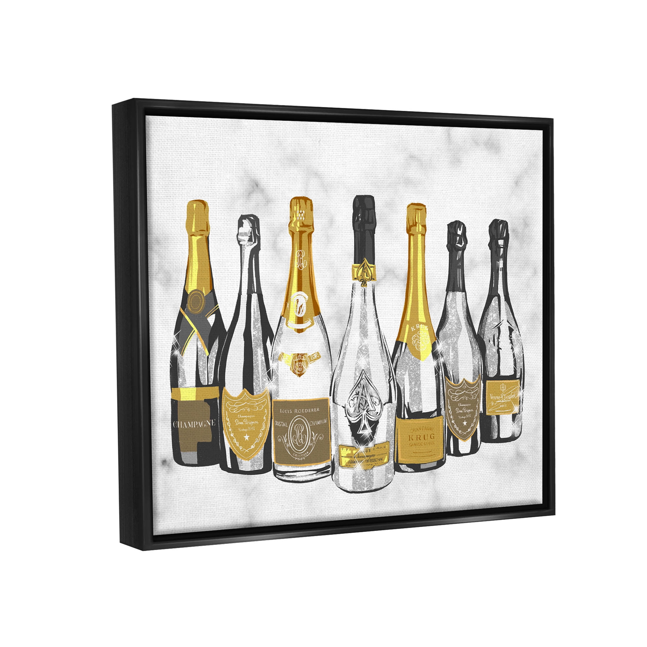 Stupell Industries Radiant Glam Twinkle Champagne Bottles Graphic Art Jet Black Floating Framed Canvas Print Wall Art, Design by Ziwei Li