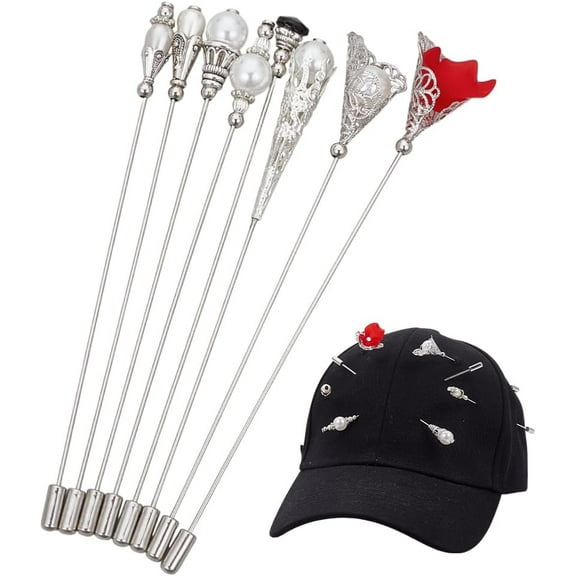 8Pcs Vintage Hat Pin Lapel Stick Pin Brass Elegant Decorative Long Needle Pins for Hat Tie Scarf Badge Suits Cardigan Brooches Jewelry Accessories Wedding Birthday Party Lilac