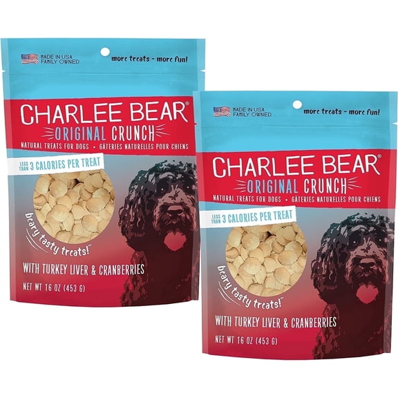 Charlee Bear Original Crunch Turkey Liver & Cranberries Training Treats for Dogs, 16 oz, 2 Pack
