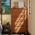 thumbnail image 3 of OKD 48" Tall Farmhouse Dresser 6 Drawers Modern Rustic Wood Chest of Drawers Closet Storage Organizers for Bedroom Living Room Hallway, Cherry, 3 of 7