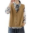 thumbnail image 4 of Guardurnaity Poliéster Mujer Chaleco tejido con cuello en V Estilo clásico Chaqueta tipo cárdigan cálida y elegante de color sólido Prendas para la parte del cuerpo amarillo, 4 of 6
