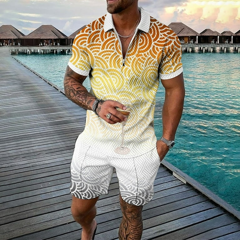 Vedolay Short Sets Men 2 Piece Outfits Mens Hawaiian Shirts Sets 2 Piece  Beach Attire Tropical Aloha Print Outfit,White XXL 