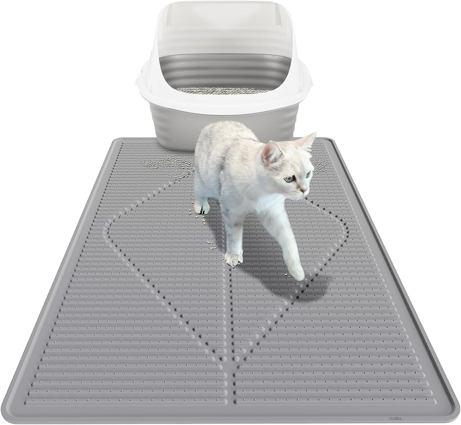 Cat Litter Mat XXL - Waterproof Kitty Litter Box mat for Floor - Extra Large Pet Trapping Litter Rug Pad - Silicone Cat Supplies & Accessories for Indoor Cats (38" x 25") -Black
