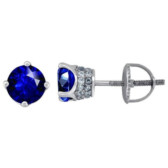 925 Sterling Silver Womens Royal Blue Cubic Zirconia 6mm Round Classic Studs Earrings Stud Earring for Women