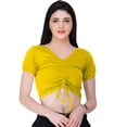 thumbnail image 1 of eloria Women's Casual Lycra Ruched Design V Neck Short Sleep Crop Top, Color : Yellow, 1 of 1