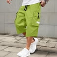 thumbnail image 5 of Domuza Men's Cargo Shorts Drawstring Stretch Waist Casual Running Shorts Multi Pockets Below Knee Breathable Athletic Short Fluorescent Green L, 5 of 5