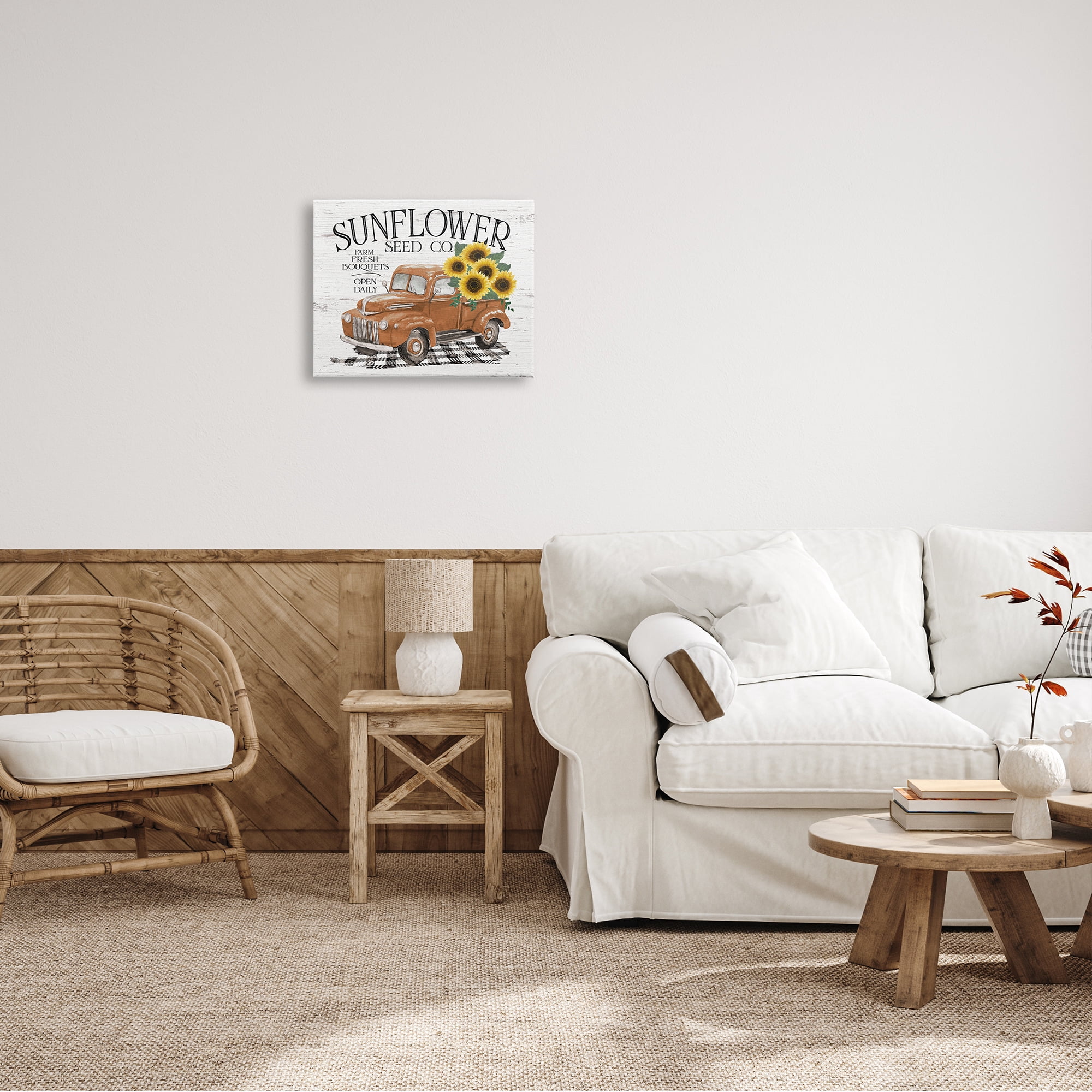 Vintage Sunflower Seed Co. Advertisement Red Farm Truck Transportation Graphic Art Gallery-Wrapped Canvas Print Wall Art