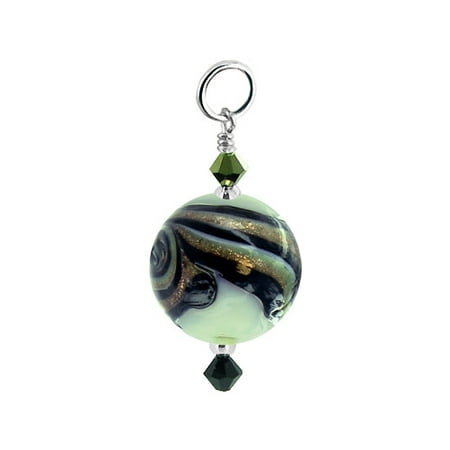 Oval Glass Stone (Gem Avenue 925 Sterling Silver Oval Lampwork Foil Glass Charm Pendant with Swarovski Elements)