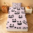 thumbnail image 4 of Homewish Pumpkin Lantern Twin Sheets for Girls, Happy Halloween Theme Bedding, Pink Black, 3 Pieces (1 Flat Sheet, 1 Fitted Sheet and 1 Pillowcase), 4 of 6