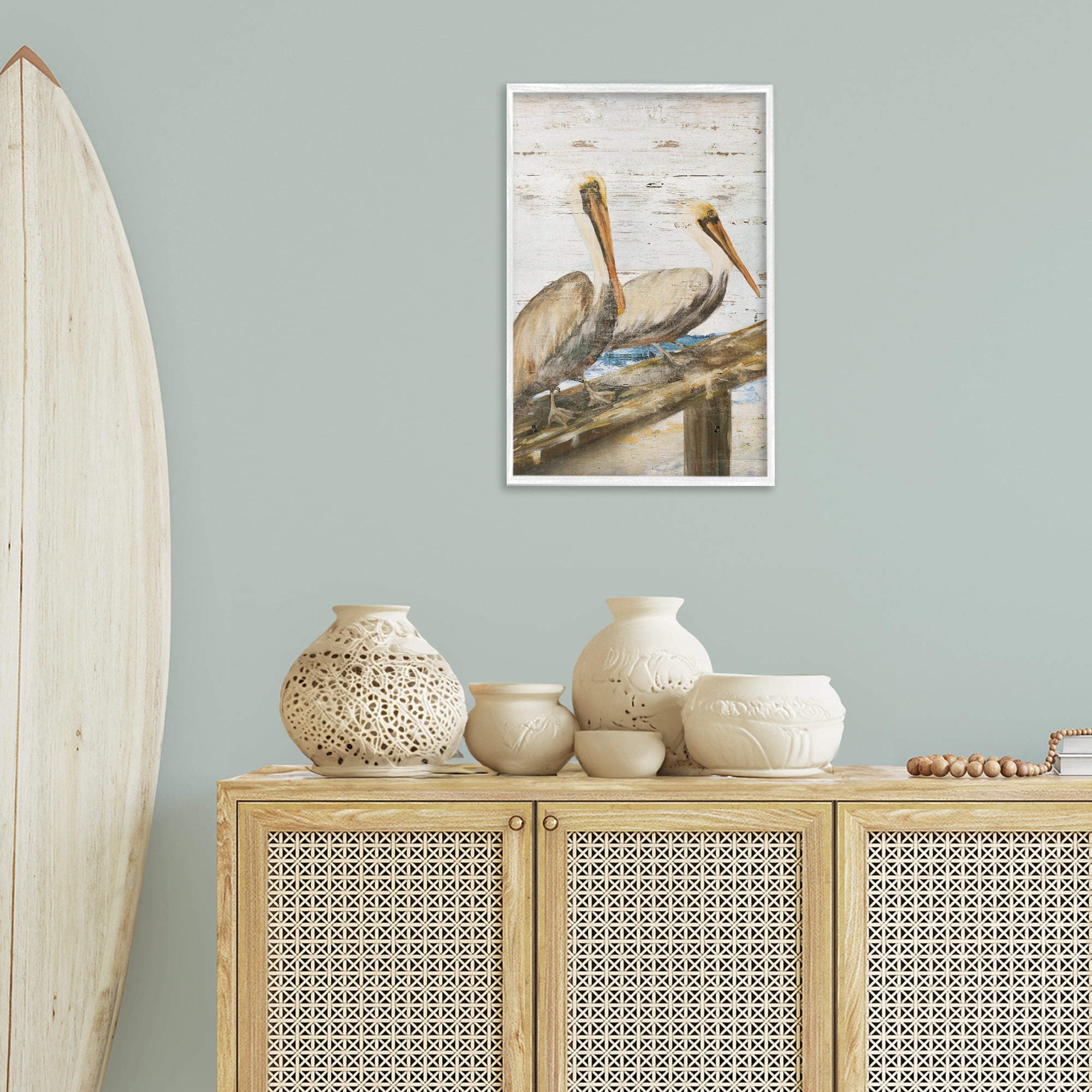 Stupell Industries Rustic Pelicans Perched Animals & Insects Painting White Framed Art Print Wall Art, 16 x 24