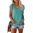 thumbnail image 4 of LOVZFMLL Women's Tops Short Cap Sleeve Shirts Solid Basic Loose Fit T-Shirts with Front Pocket V Neck Casual Spring Summer Clothes Sky Blue A S, 4 of 6