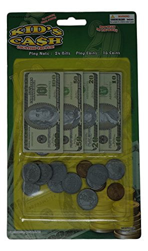 Play Money Set Bills Coins Money Clip Bank Cards Set of 3 Kid's Cash Sets 