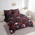 thumbnail image 2 of Homewish Spooky Halloween Skull 7 Pieces Full Size Bedding Sets,Red Rose Floral Full Size Bed in a Bag,Black Reversible, 2 of 8