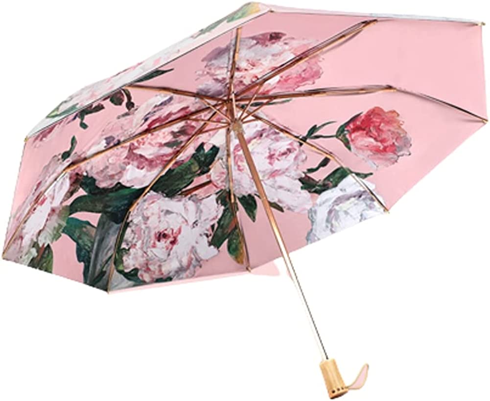 CoCopeaunts Oil Painting Flower Umbrella Light Folding Umbrellas UV