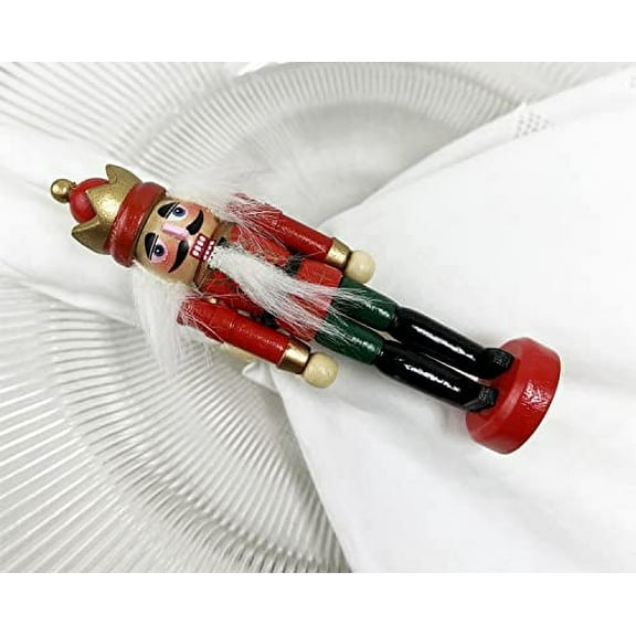 Fennco Styles Handmade Wooden Nutcracker Decorative Napkin Rings, Set of 4 - Red Festive Soldier Napkin Holders for Dining Table, Christmas, Holidays Décor and Special Occasions