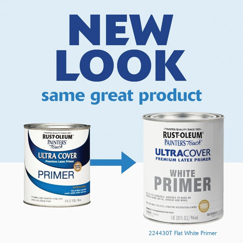Rust-Oleum Painter's Touch Ultra Cover Flat Premium Latex Primer, White, 1 Qt.