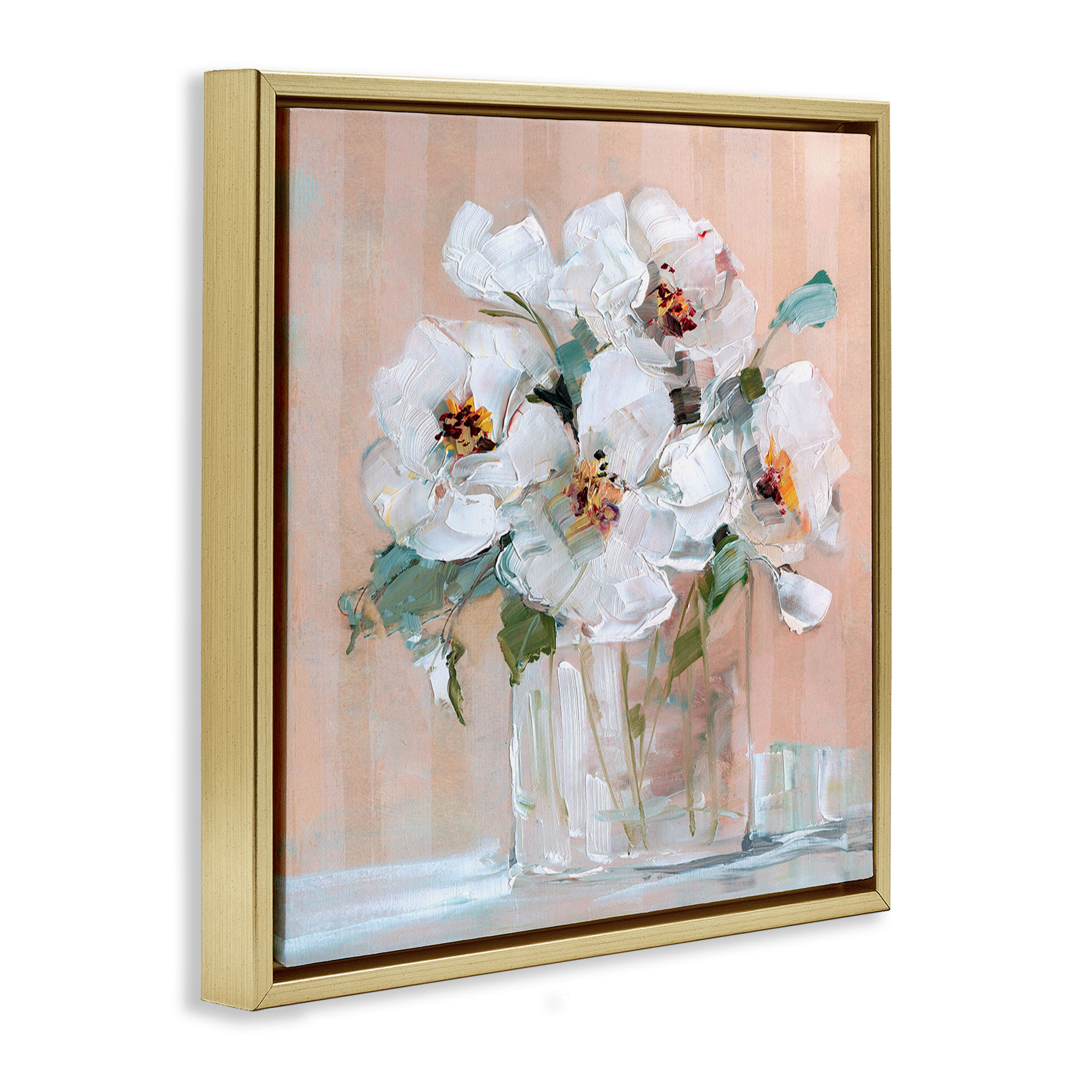 Stupell Industries White Florals on Pink Botanical & Floral Painting Gold Floater Framed Art Print Wall Art, 25 x 25