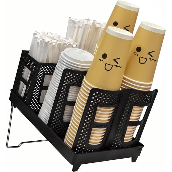 Coffee Cup Holder Organizer Unbreakable 2-IN-1 Paper Cup and Lid Holder with Straw Organizer Adjustable Paper Cup Holder for Countertop Coffee Station Bar Restaurant Breakroom Kitchen Office