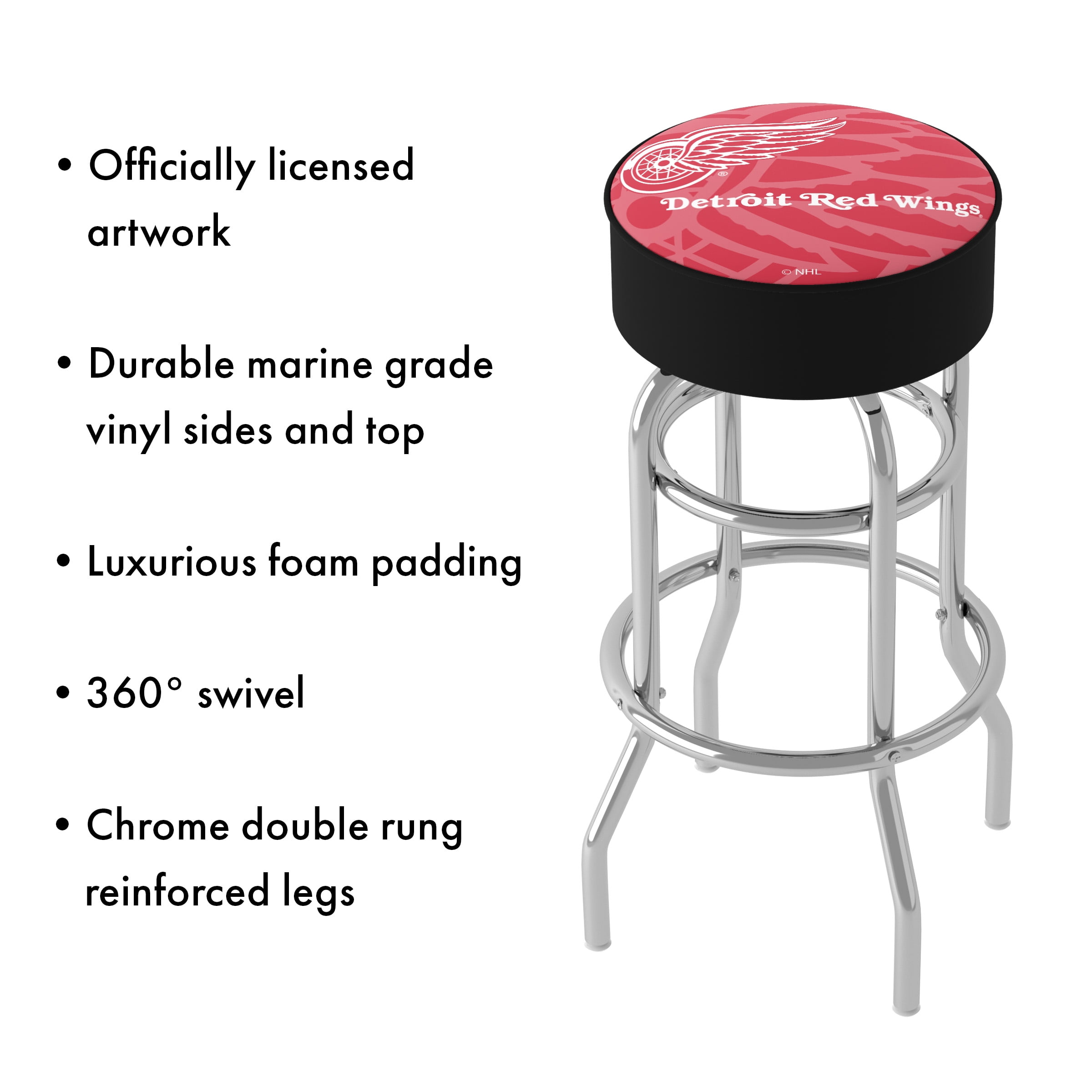 Trademark Gameroom Detroit Redwings Watermark Bar Stool with Padded Seat