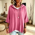 thumbnail image 5 of WULMLEO Women's Oversized Hooded Poncho Sweater 3/4 Batwing Sleeve Knitted Sweater Pink M, 5 of 6