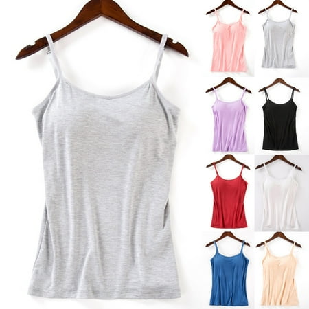 Wireless Bras  Camisole with Shelf Bra  Tank Top with Shelf Bra  Womens Tank Tops with Built in Bras Adjustable Spaghetti Strap Camisole Tops Workout Shelf Bra Tank Tops Basic Undershirts  Gray  S