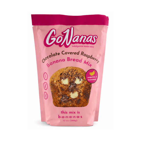 GoNanas Chocolate Covered Raspberry Banana Bread Mix, Limited Edition, 13 oz Bag