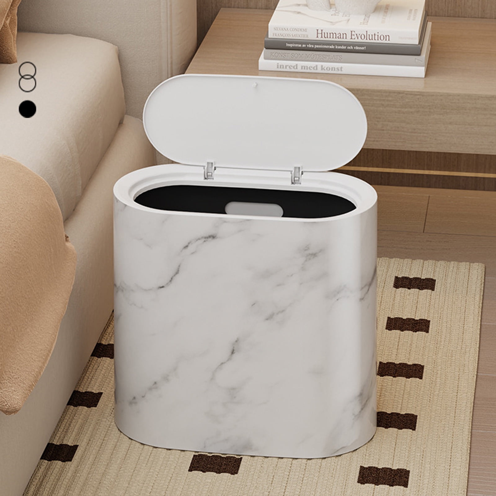 Bathroom Cans with Lids, Marble Wood Pattern Can, Detachable Inner, Small Garbage Bin with Press Type Lid, Narrow Wastebasket for Bathroom Home Indoor Hotel,White/2Pack