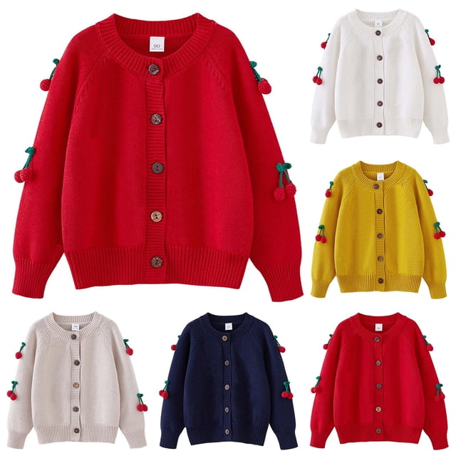 Zwiiyzr Girls Sweaters Kids Open Front Button Down Long Sleeve Knit Cardigans Sweater Cardigan Jacket 2-8Y Khaki