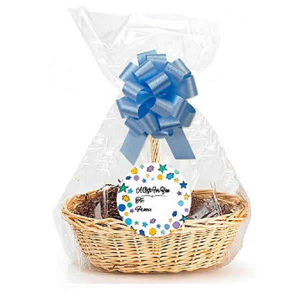 Blue Stars 2Pack Designer Cello Bags / Tags / Bows Cellophane Extra Large Gift Basket Packaging
