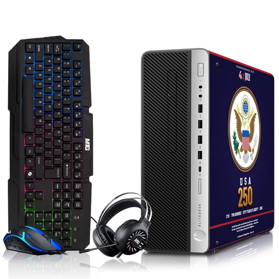 Restored HP EliteDesk Liberty 250 Edition Gaming Desktop Computer PC, AMD, 16GB RAM, 256GB SSD OS+2x500GB HDD, GT 1030 Graphics, RGB Keyboard/Mouse/Headphones, Win 11 Pro