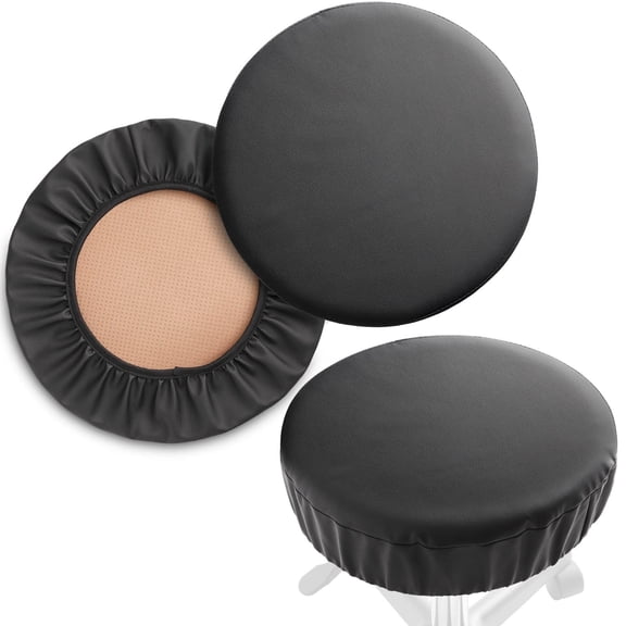 2 Pack Black Round Bar Stool Seat Covers, 17-1/2 Inch Waterproof Stretch Slipcovers for Swivel Barstool Chairs
