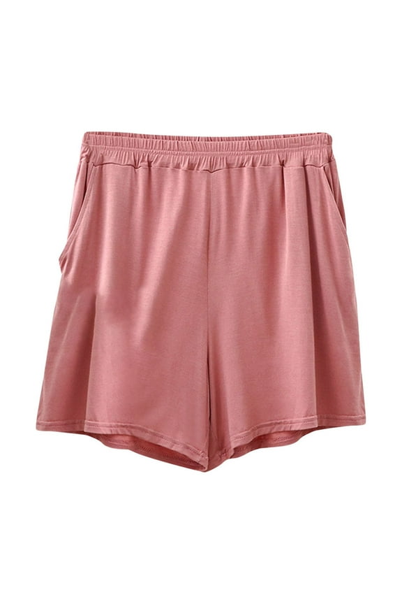 Women's Solid Pocket Shorts Thin Casual Sleepwear Loose Shorts for Women Plus Size High Waited
